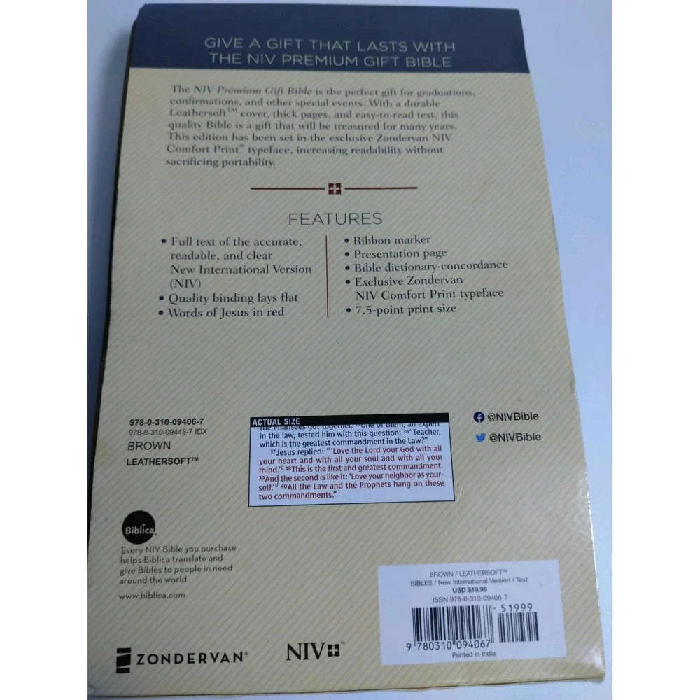 NIV Premium Gift New Bible International Version By Zondervan‎